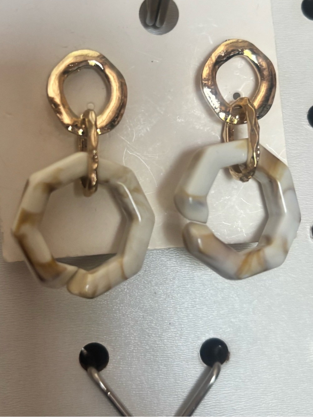 Stylish Gold & Marble Resin Hoop Drop Earrings - Women Jewelry